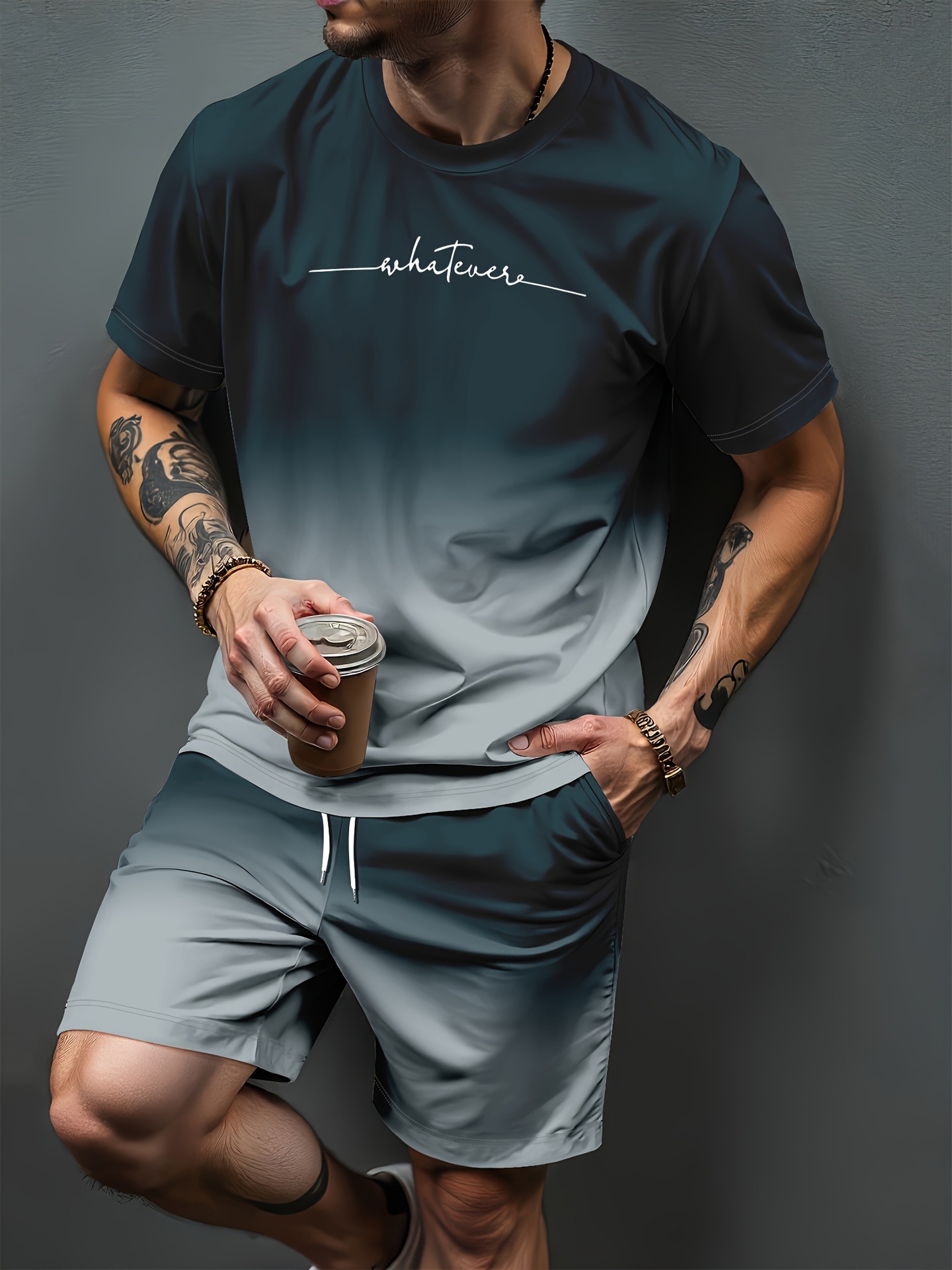 Summer Clothing Cheap - Gradient Letter Pattern 3D Print Tracksuits