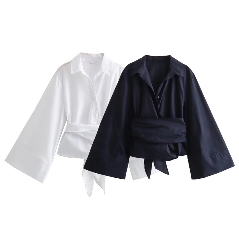 Tie Front Shirt - Women's Long Sleeve Kimono Blouses With