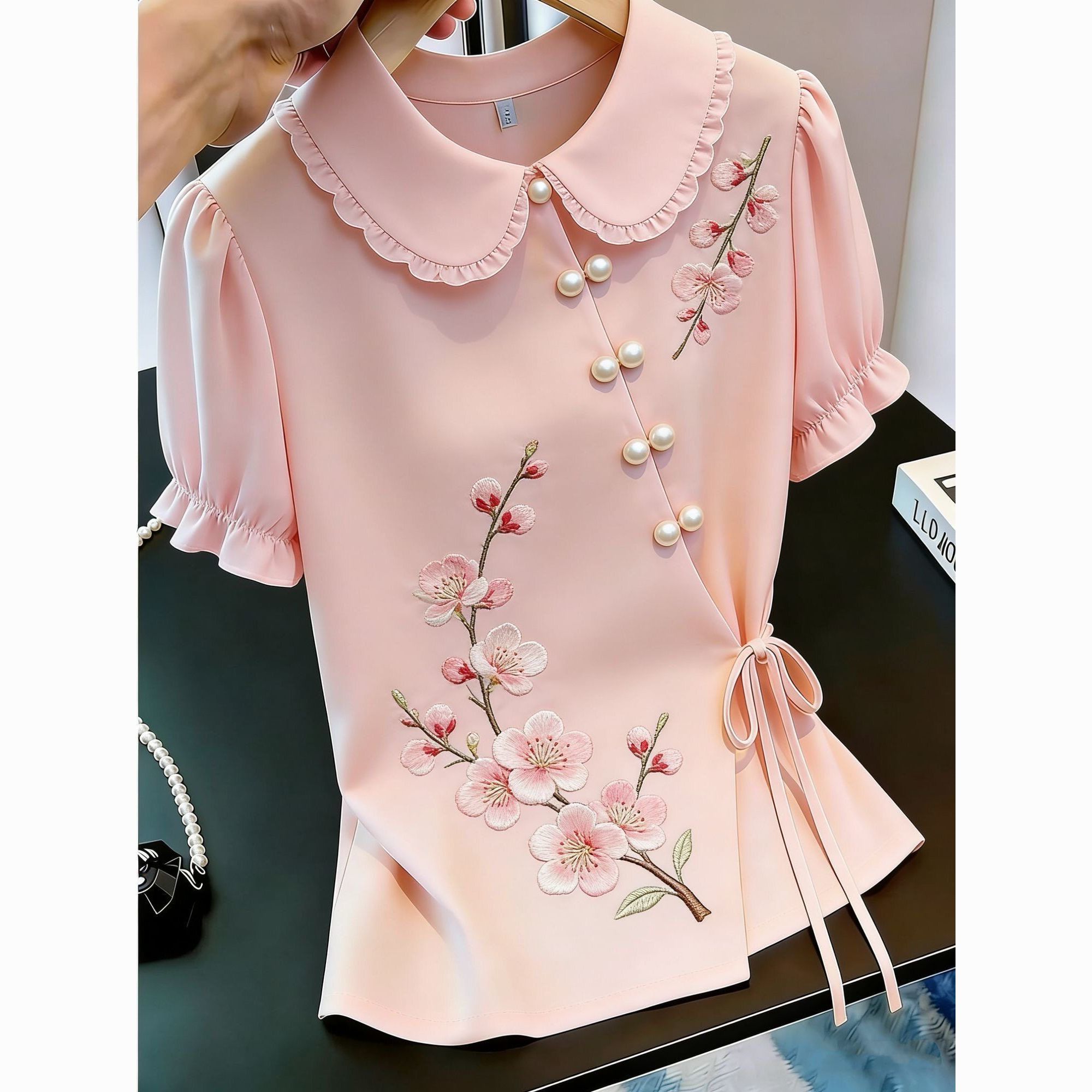 Tie Front Shirt - Chinese Style Embroidered Tie-up Shirt 2026