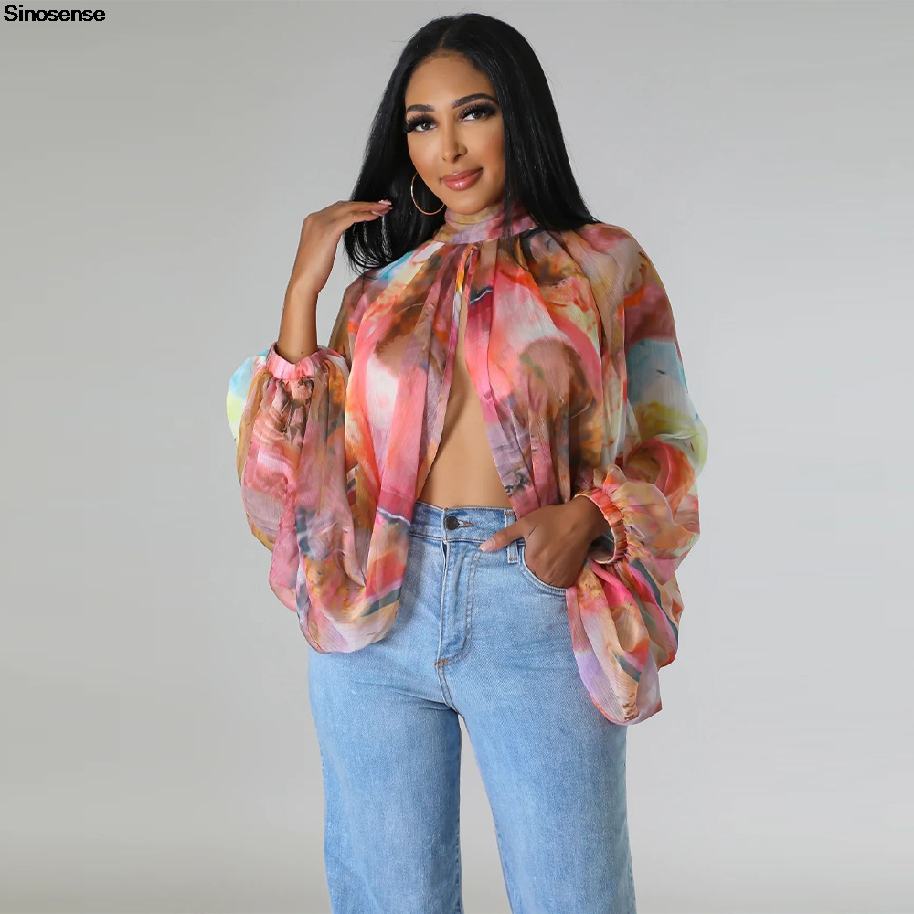 Tie Front Shirt - Women Chiffon Blouses Sexy Sheer See