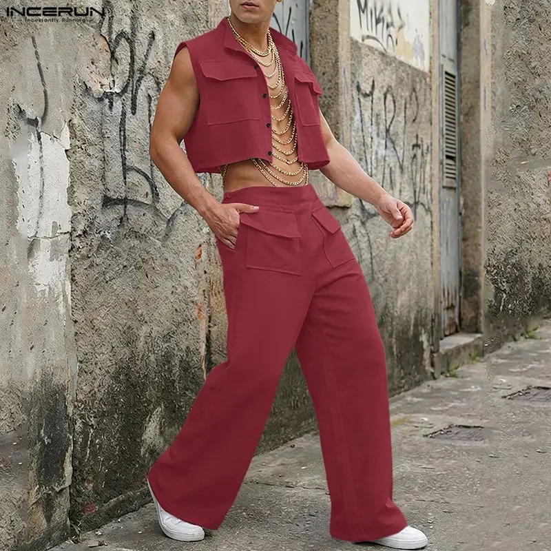 Summer Clothing Essentials - INCERUN Men Sets Solid Sleeveless Crop