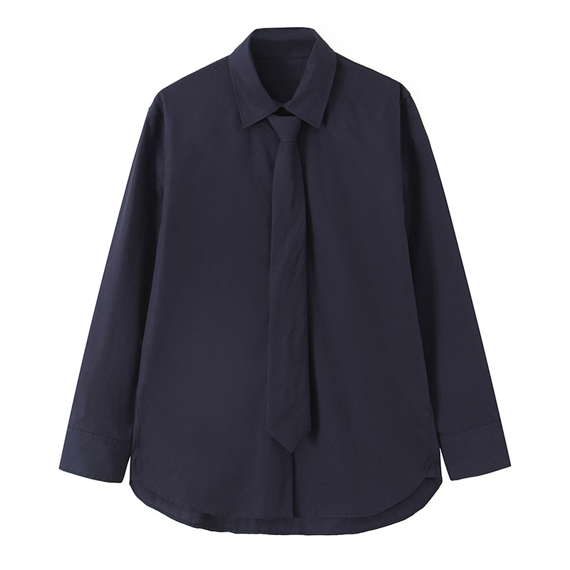 Tie Front Shirt - Willshela Women Fashion With Tie Navy