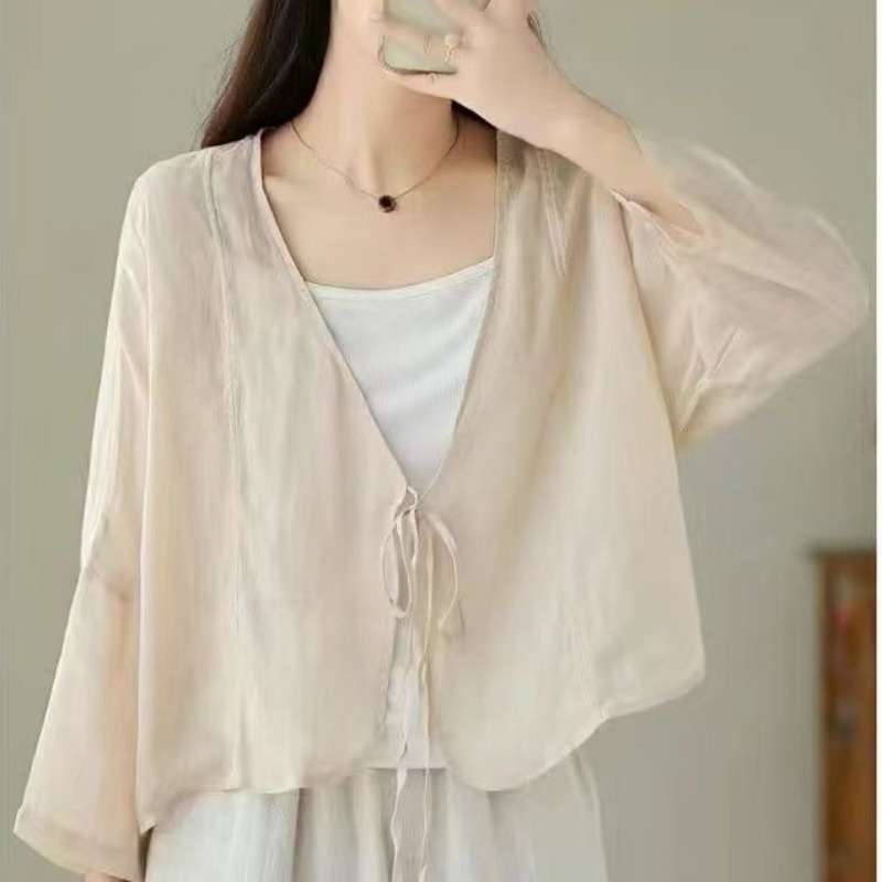 Tie Front Shirt - Womens Vintage Thin Sun Protection Cardigan