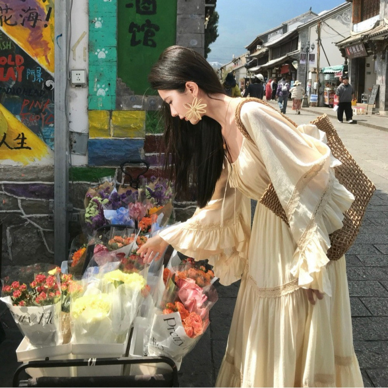 Summer Clothing Women Sale - New Elegant Square Neck Trumpet Sleeve