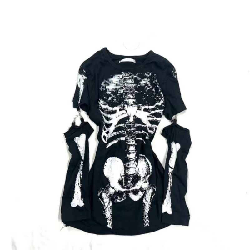 Gothic Skeleton Graphic T-Shir - Summer Goth Clothing 评论和价格