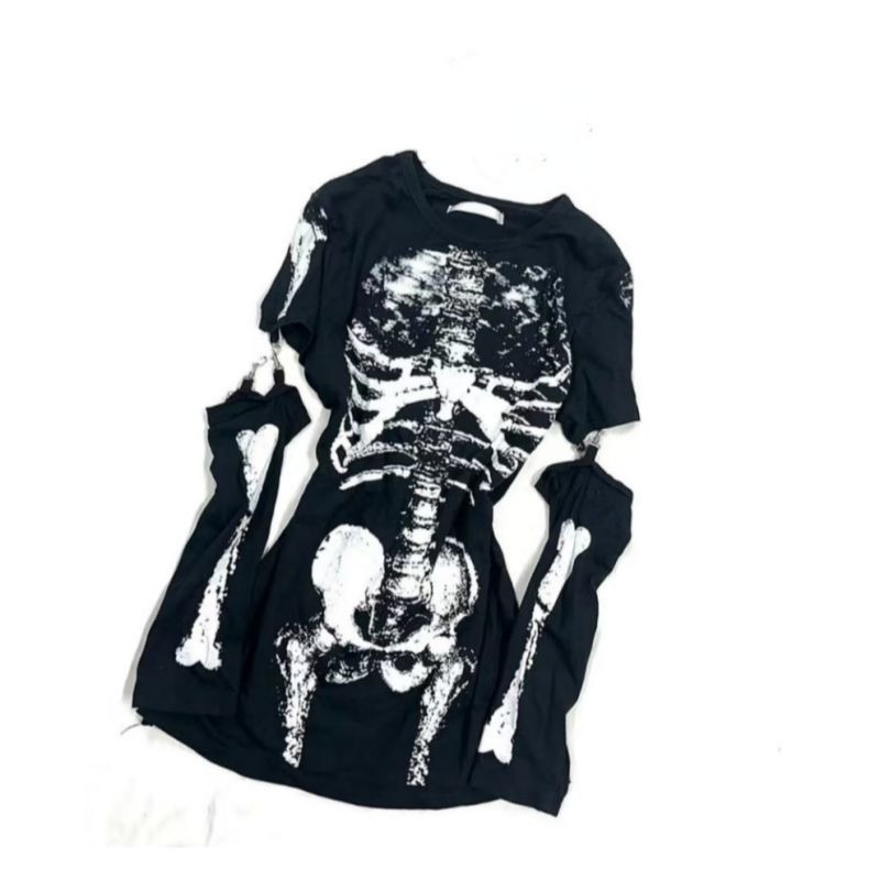Gothic Skeleton Graphic T-Shir - Summer Goth Clothing 评论和价格