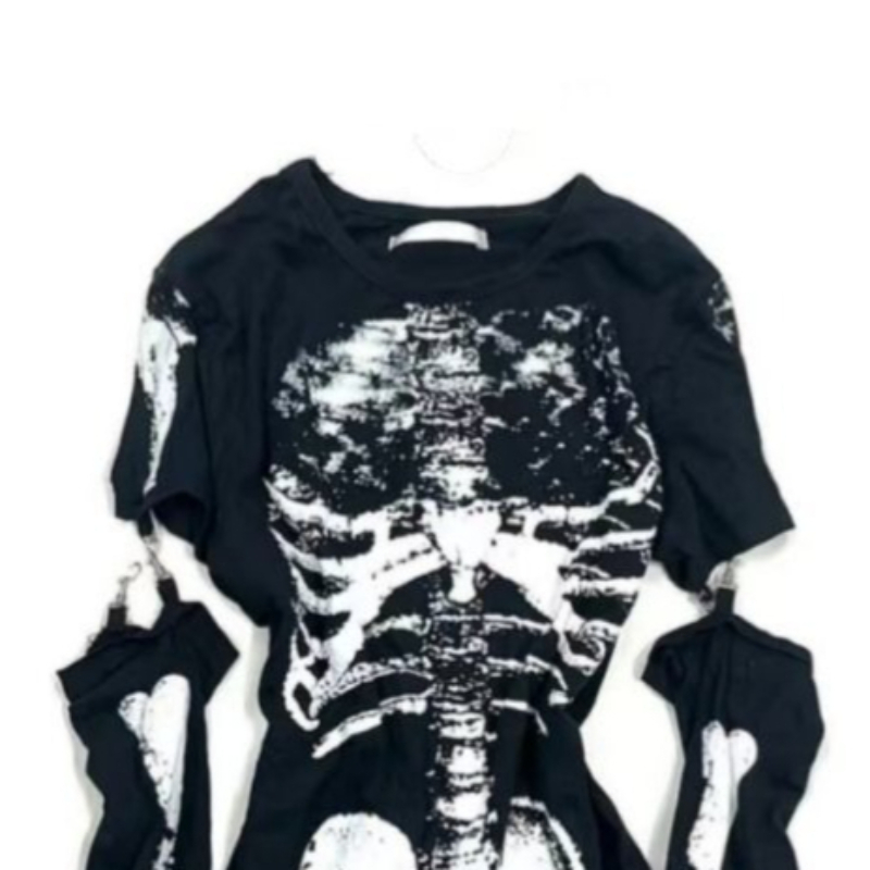 Gothic Skeleton Graphic T-Shir - Summer Goth Clothing 评论和价格