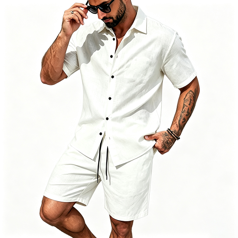 Men Linen Two Piece Outfit Sho - Summer Clothing Essentials 评论和价格