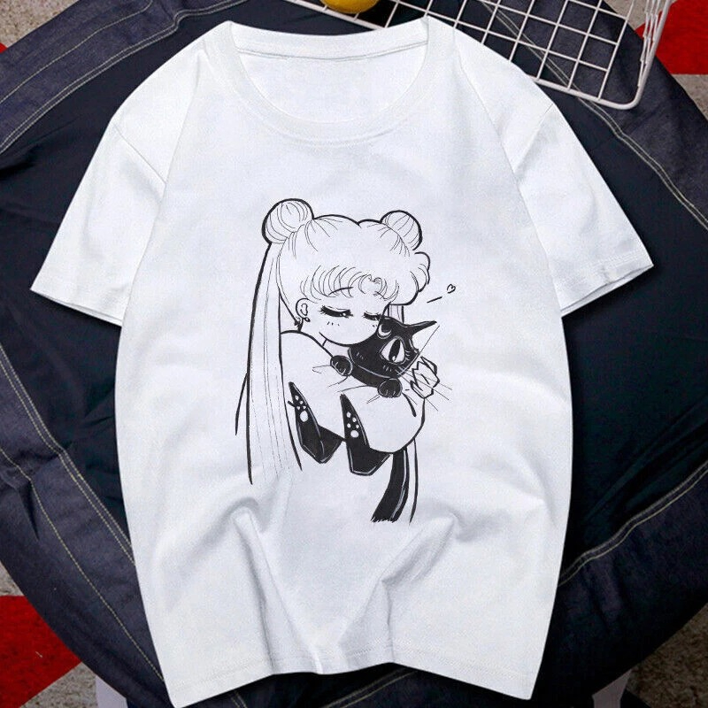 T Shirt 90s Anime Sailor Moon  - Summer Clothing Trends For Women 评论和价格