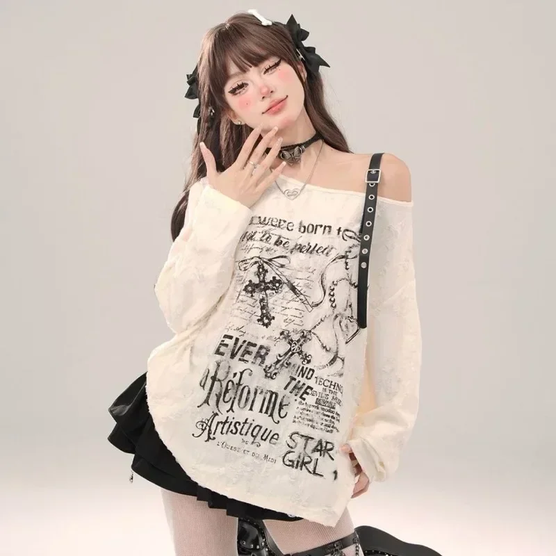 Grunge Gothic Off Shoulder Gra - Summer Goth Clothing 评论和价格