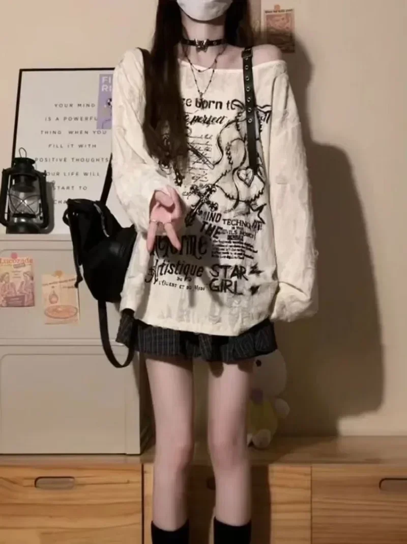 Grunge Gothic Off Shoulder Gra - Summer Goth Clothing 评论和价格