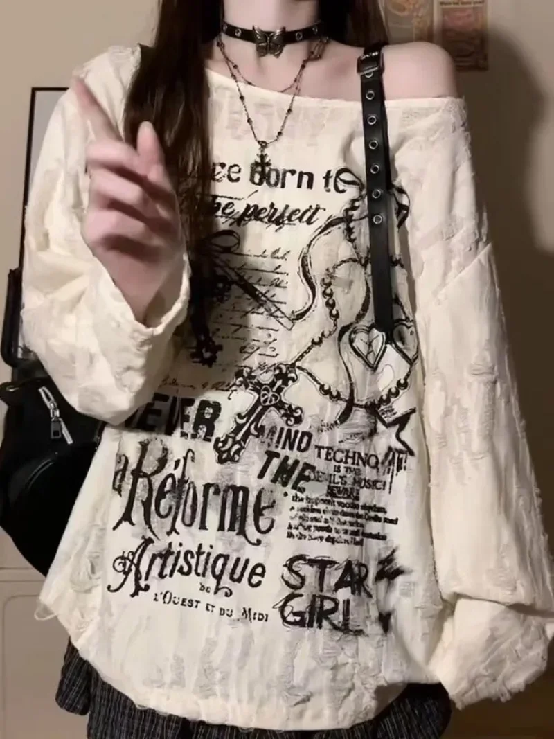 Grunge Gothic Off Shoulder Gra - Summer Goth Clothing 评论和价格