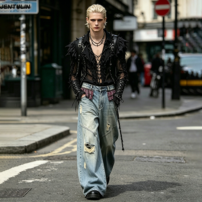 New Rivet Piercing Jeans Men's - Summer Vibes Clothing Men 评论和价格