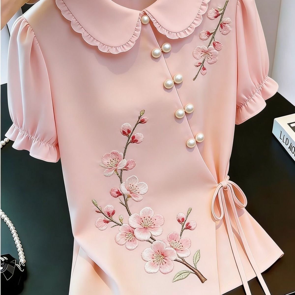 Chinese Style Embroidered Tie- - Tie Front Shirt 评论和价格