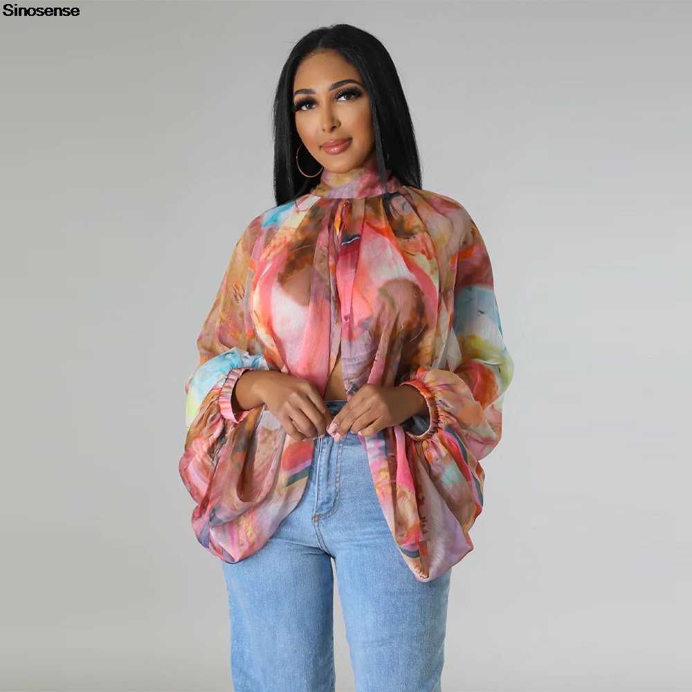 Women Chiffon Blouses Sexy She - Tie Front Shirt 评论和价格