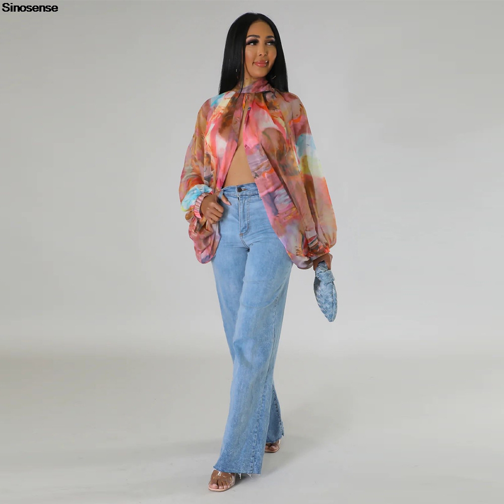 Women Chiffon Blouses Sexy She - Tie Front Shirt 评论和价格