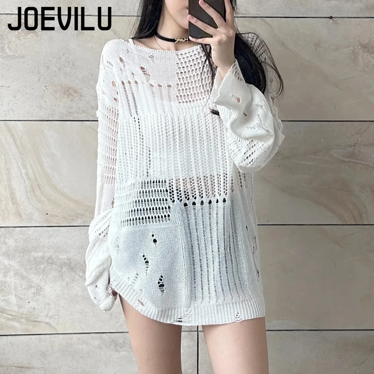 JOEVILU Hollow Knit Blouse Sum - Summer Goth Clothing 评论和价格
