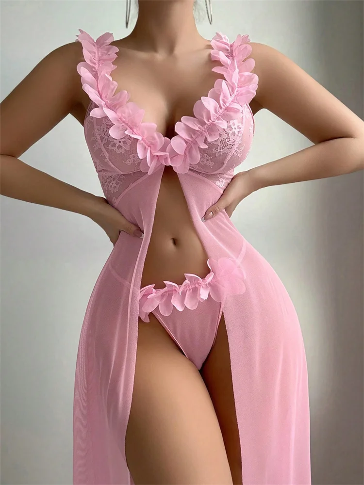Pink Floral Lace See Through N - Summer Clothing Petite 评论和价格