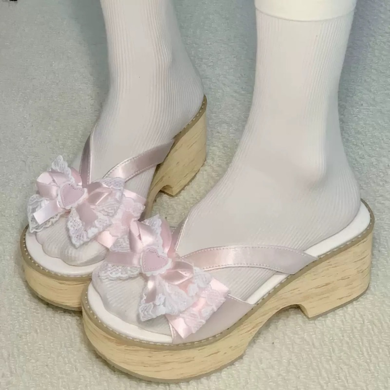Sweet Bow Wood Grain Thick Bot - Summer Clothing Accessories 评论和价格