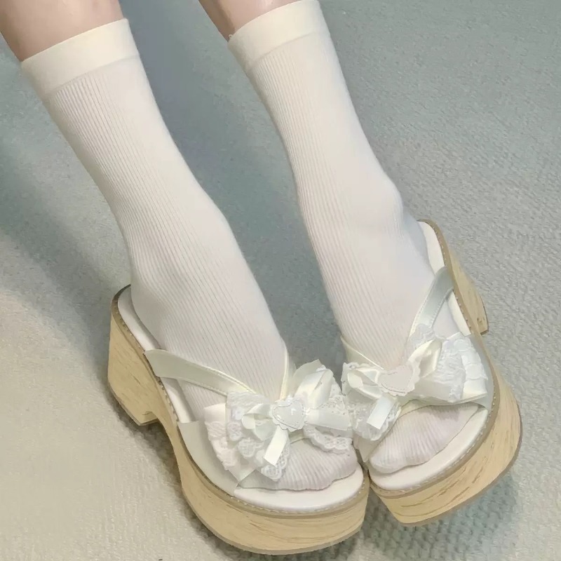 Sweet Bow Wood Grain Thick Bot - Summer Clothing Accessories 评论和价格