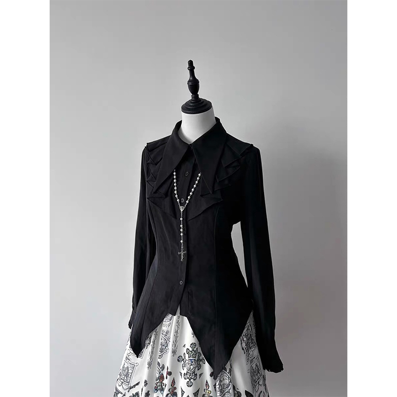 Gothic Ruffles Black Shirts Wo - Summer Goth Clothing 评论和价格