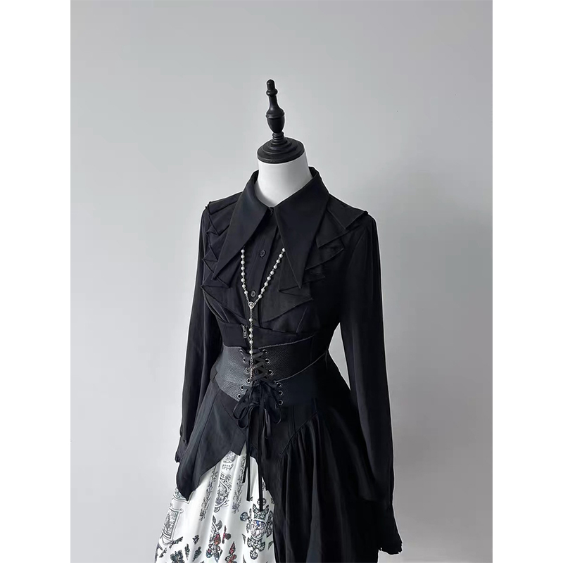 Gothic Ruffles Black Shirts Wo - Summer Goth Clothing 评论和价格