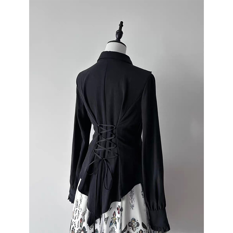 Gothic Ruffles Black Shirts Wo - Summer Goth Clothing 评论和价格