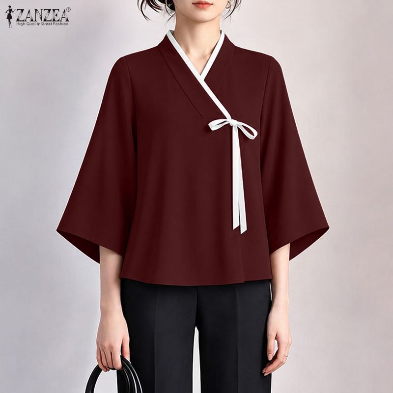 ZANZEA Women Chinese Style V N - Tie Front Shirt 评论和价格