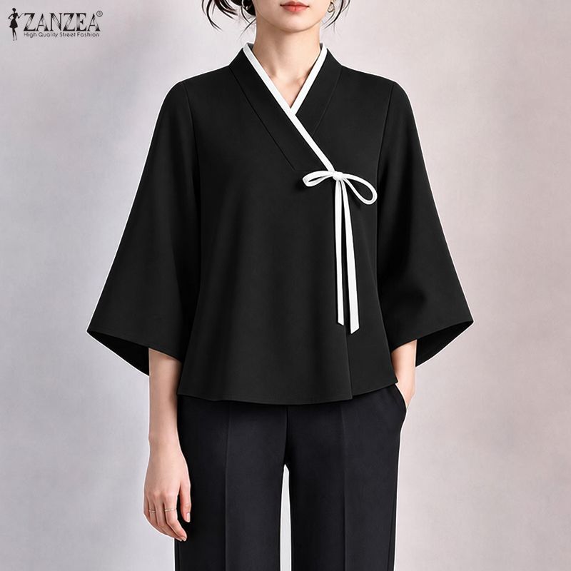 ZANZEA Women Chinese Style V N - Tie Front Shirt 评论和价格