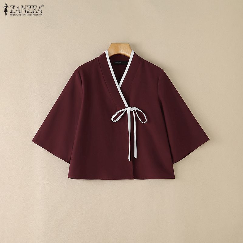 ZANZEA Women Chinese Style V N - Tie Front Shirt 评论和价格