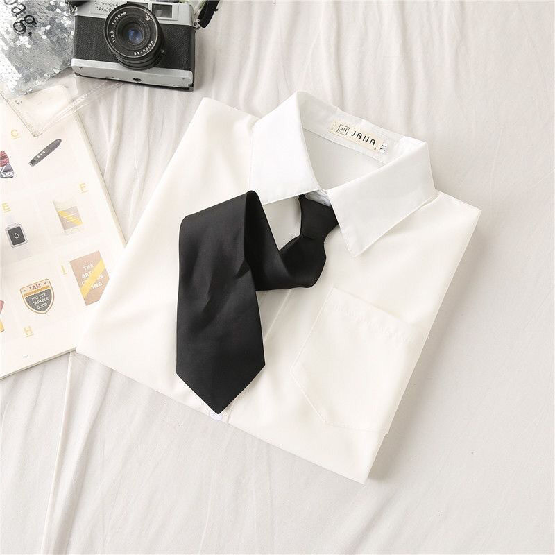 White Women School Shirts Fash - Tie Front Shirt 评论和价格