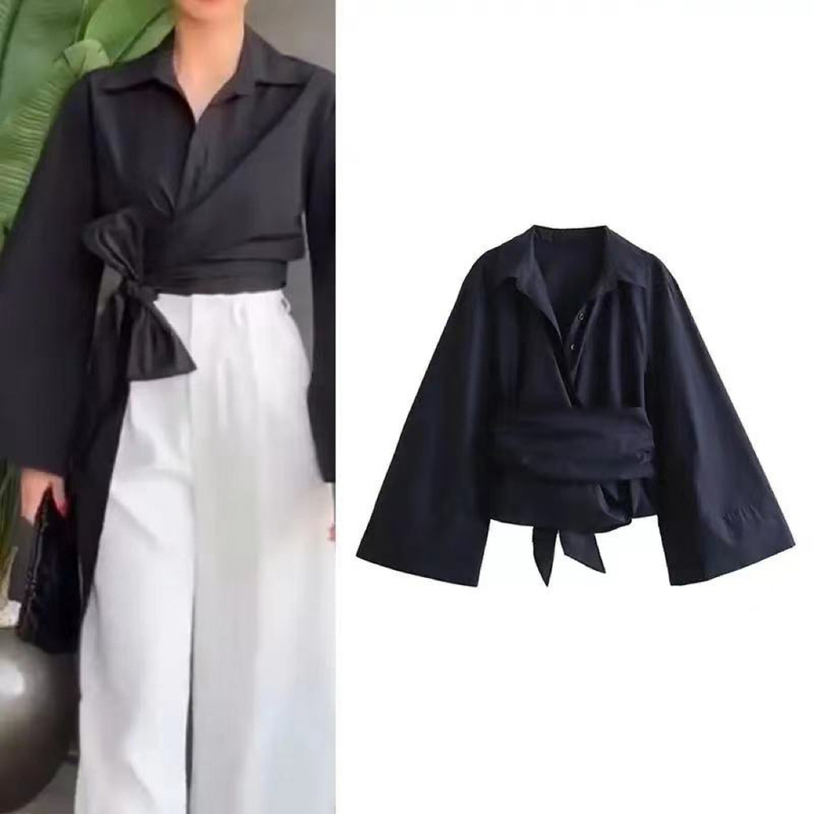 New Women's Fashion Casual Pol - Tie Front Shirt 评论和价格