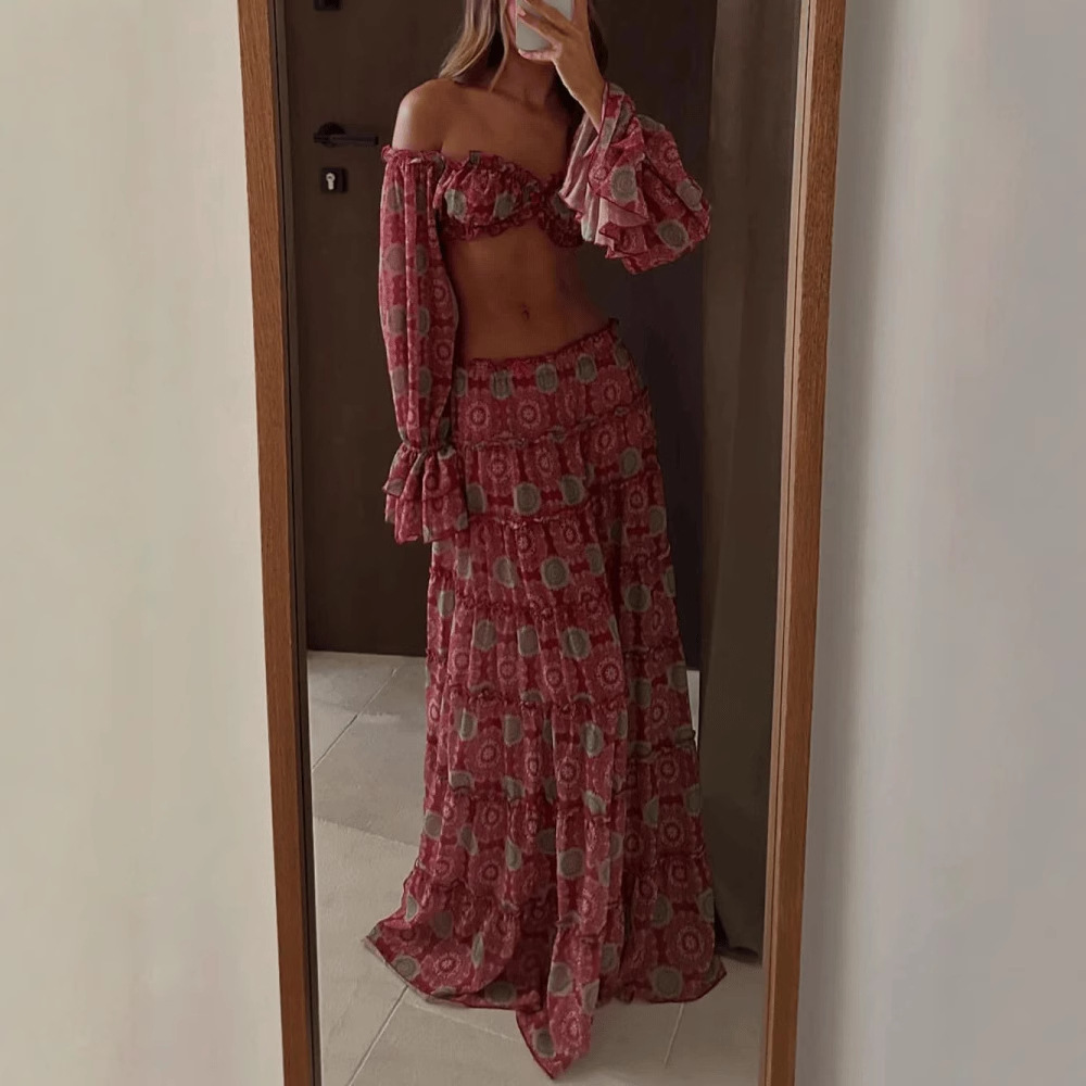 Vintage Print Skirt Two Piece  - Summer Clothing Accessories 评论和价格