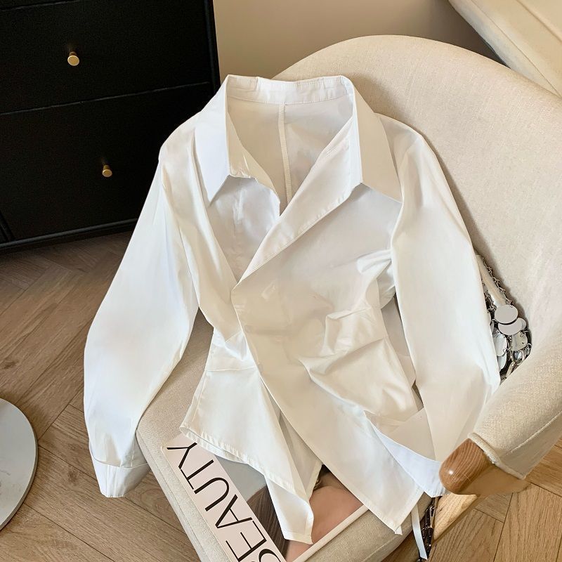 Designer Irregular Long sleeve - Tie Front Shirt 评论和价格