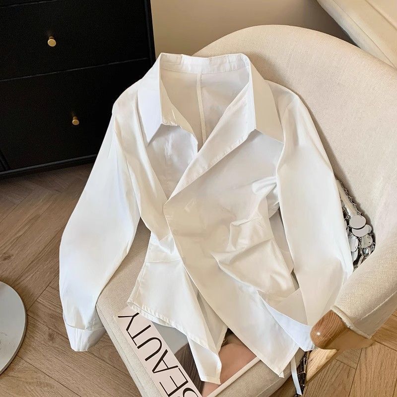 Designer Irregular Long sleeve - Tie Front Shirt 评论和价格