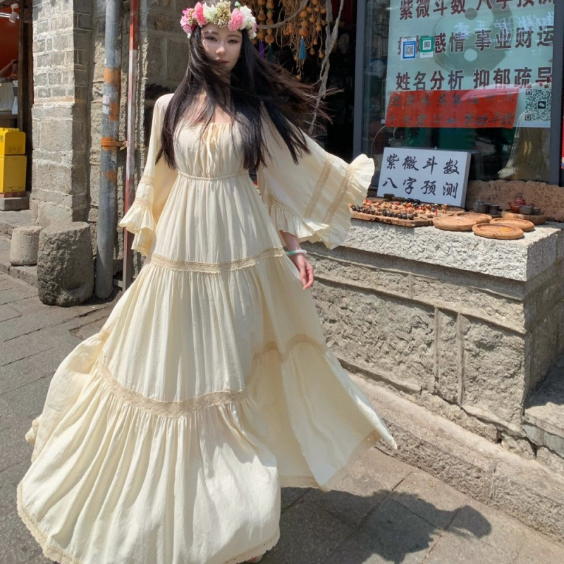 New Elegant Square Neck Trumpe - Summer Clothing Women Sale 评论和价格