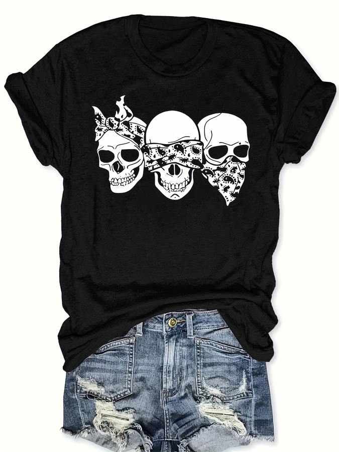 Happy Cartoon Skull T-Shirt, L - Summer Clothing Trends 2025 评论和价格