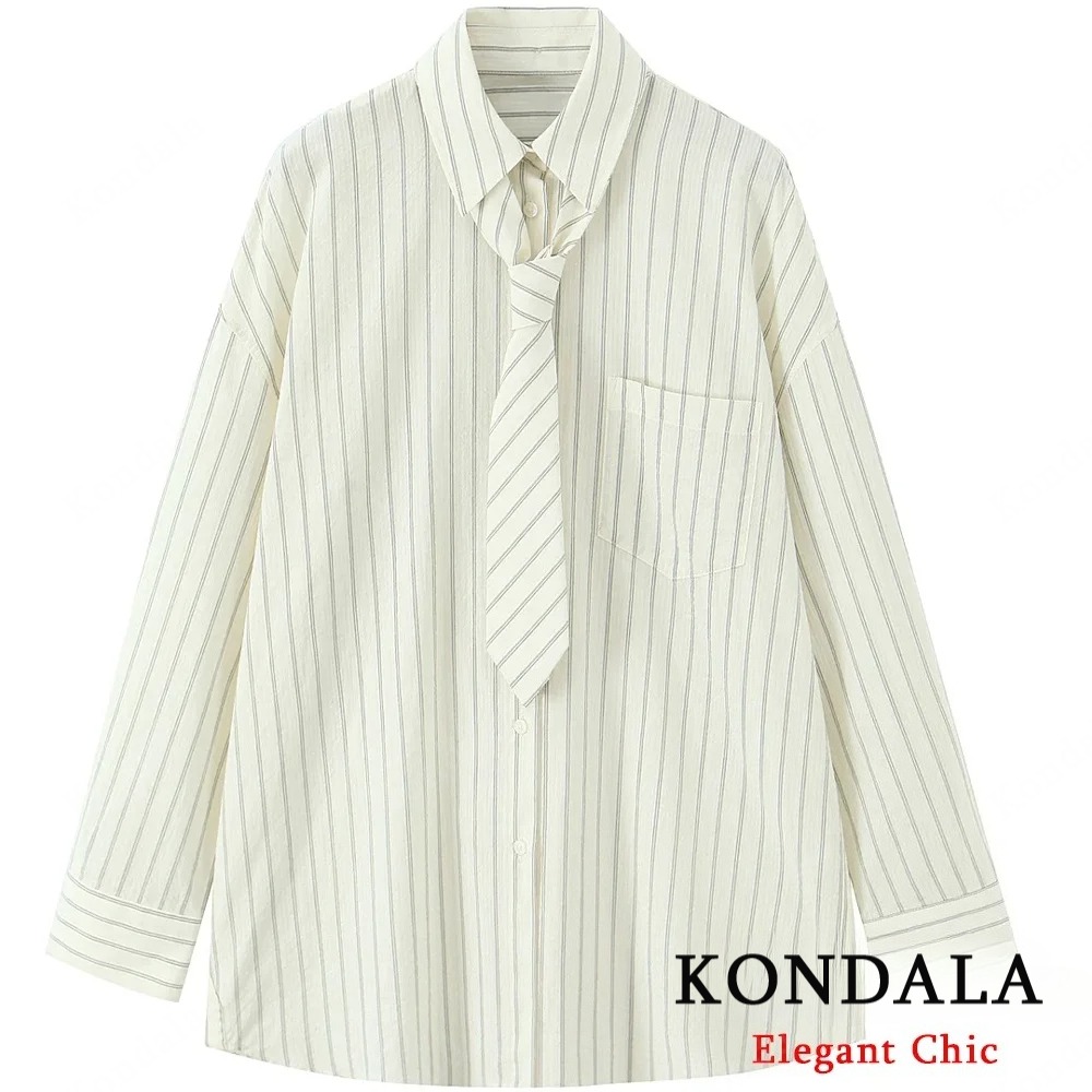 KONDALA Lady Casual Loose Stri - Tie Front Shirt 评论和价格